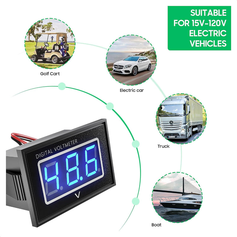 Golf Cart Voltage Meter Digital Battery Monitor for Golf Carts, Trucks, Boats, Scooters