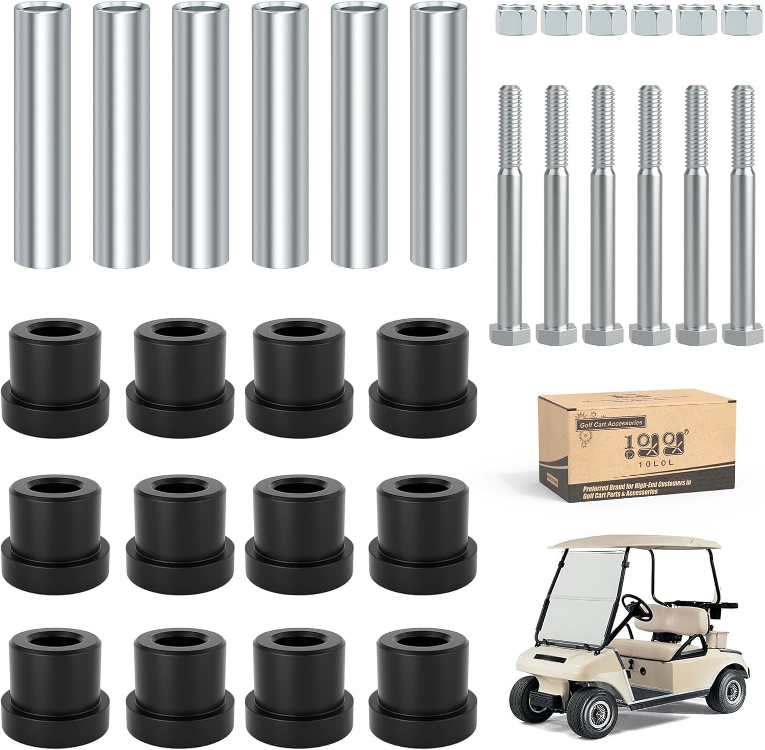 10L0L Golf Cart Front and Rear Leaf Spring Bushing and Sleeve & Screw Kit