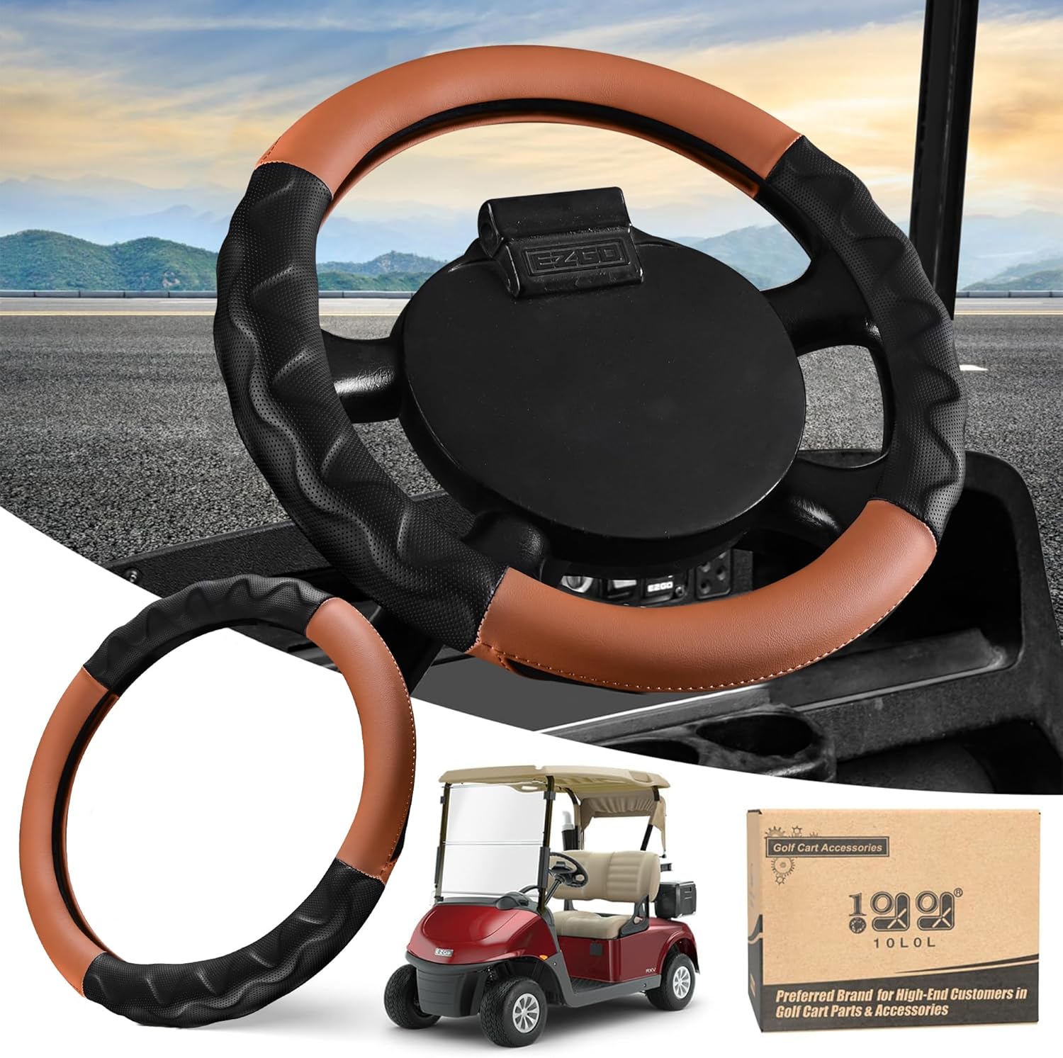 13 Inch Golf Cart Steering Wheel Covers Brown