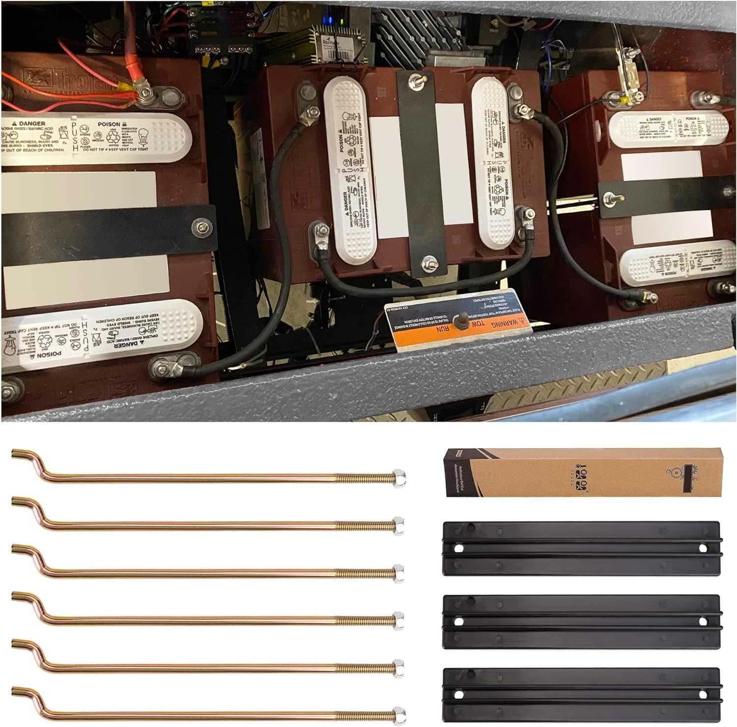 Golf Cart Battery Hold Down Plate and Rod kit for Club Car DS and Carryall