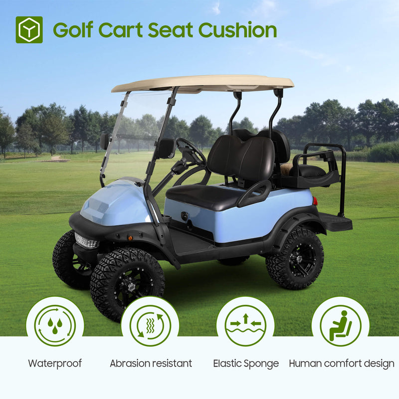 Black golf cart seat cushion display