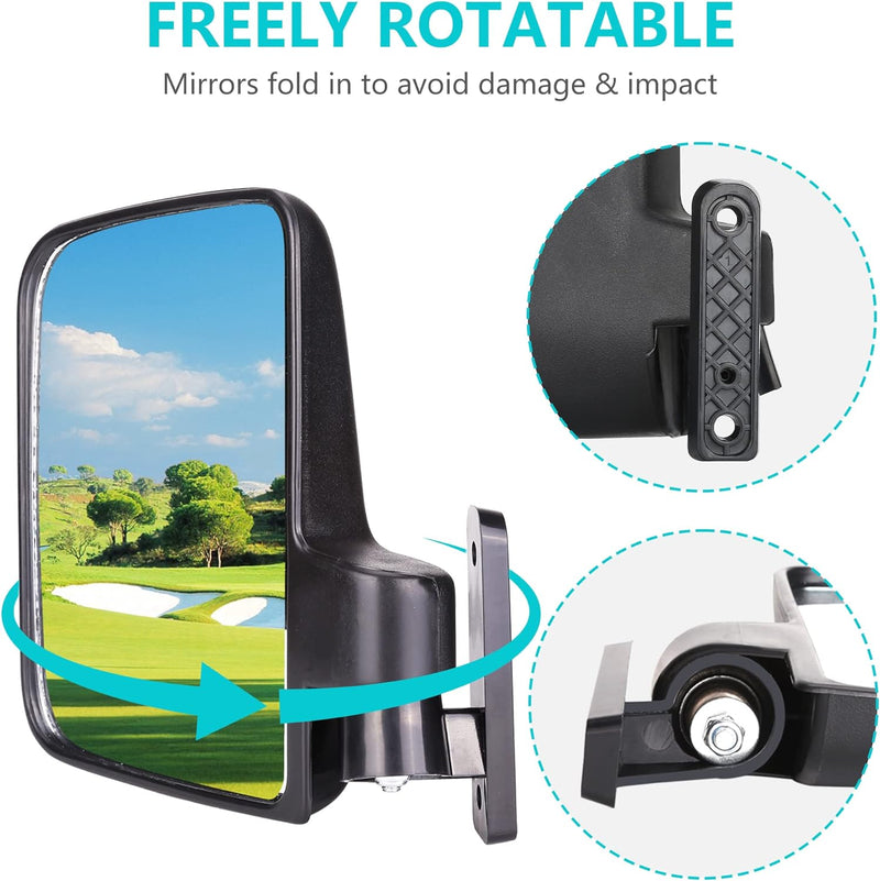 Foldable golf cart side mirrors