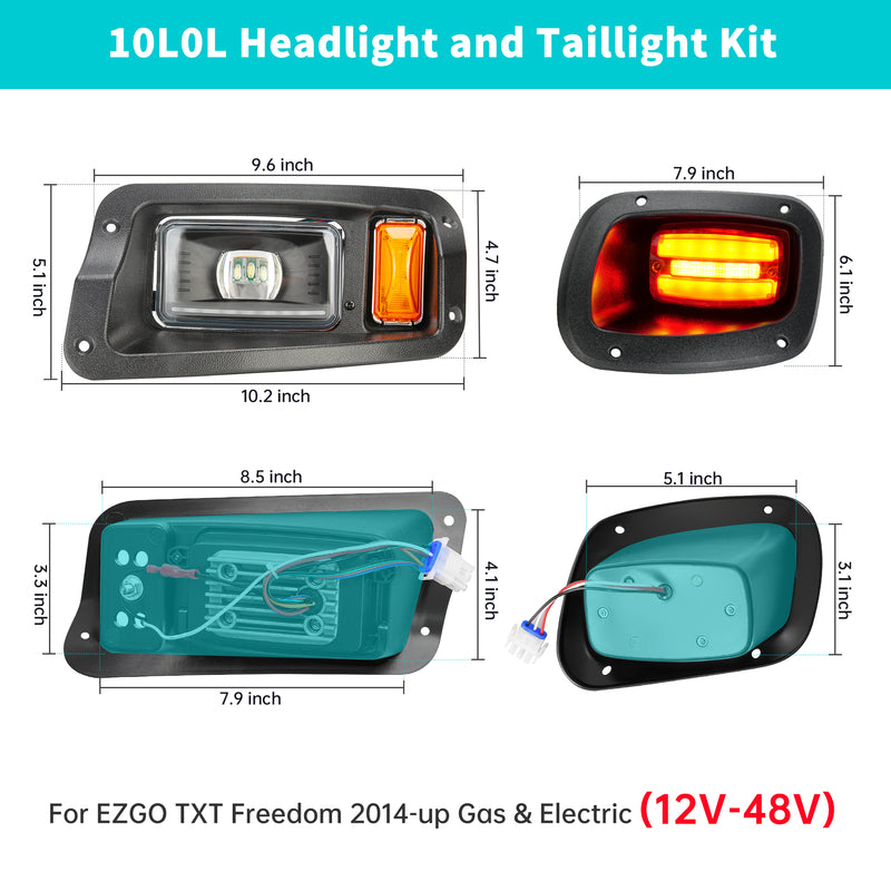 Golf Cart LED Lights with Head, Tail, Turn Signal Kit for EZGO TXT Freedom - 10L0L