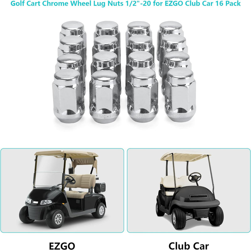 Golf Cart Wheel Lug Nuts Universal for EZGO & Club Car Chrome 16 PCS|10L0L
