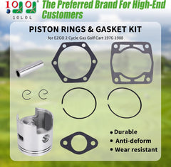 10L0L Golf Cart Piston Rings & Gasket Kit for EZGO 2 Cycle Gas 1976-1988 