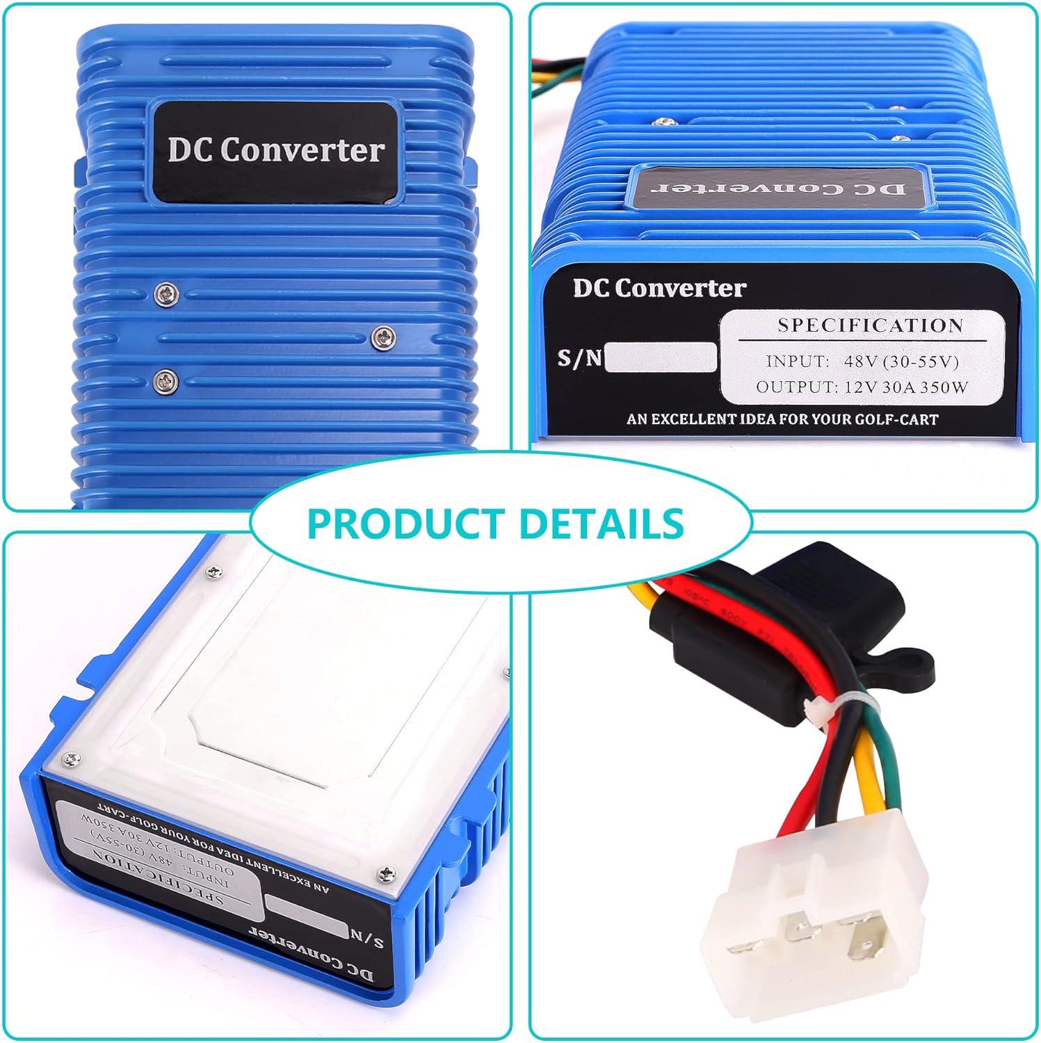 30A Voltage Reducer Converter 36V or 48V to 12V with Dual Power Source for Club Car EZGO 360 Watt - 10L0L