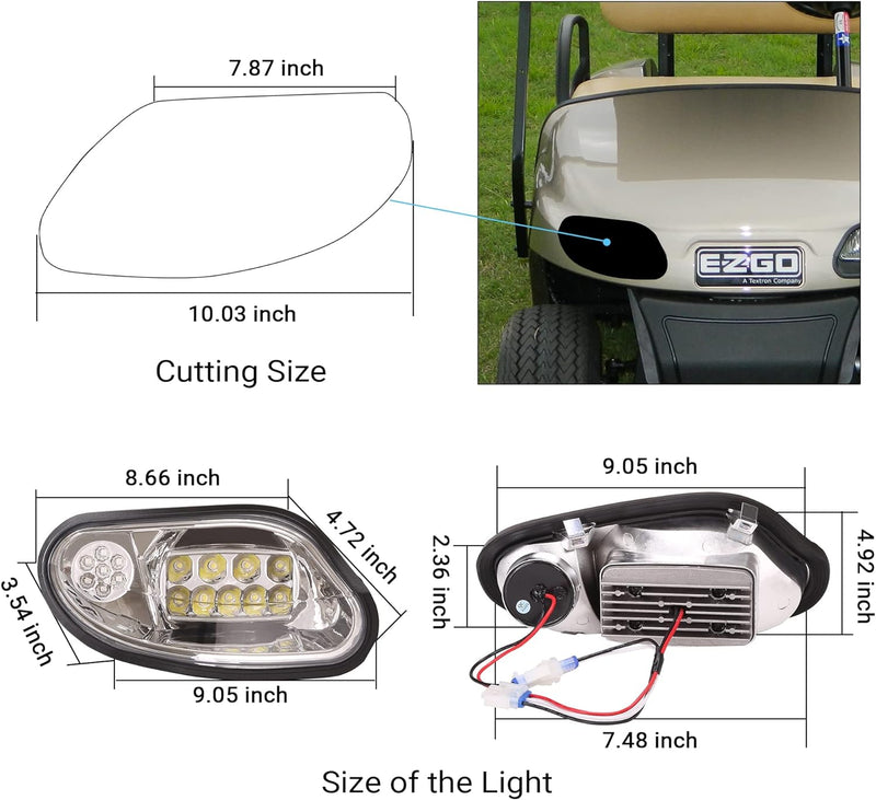 10L0L Golf Cart Headlight Size