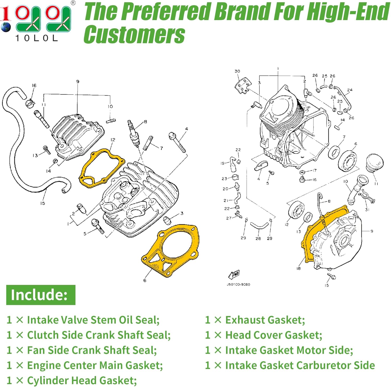 Golf Cart Gasket Engine Seal Kit for Yamaha G2 G5 G8 G9 G11 1985-1995 - 10L0L