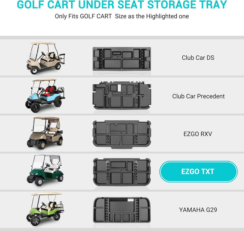 Golf Cart Under Seat Storage Tray for EZGO TXT/RXV, Club Car DS/Precedent, Yamaha G29