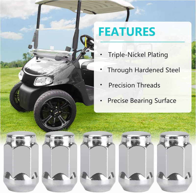 Golf Cart Wheel Lug Nuts Universal for EZGO & Club Car Chrome 16 PCS|10L0L