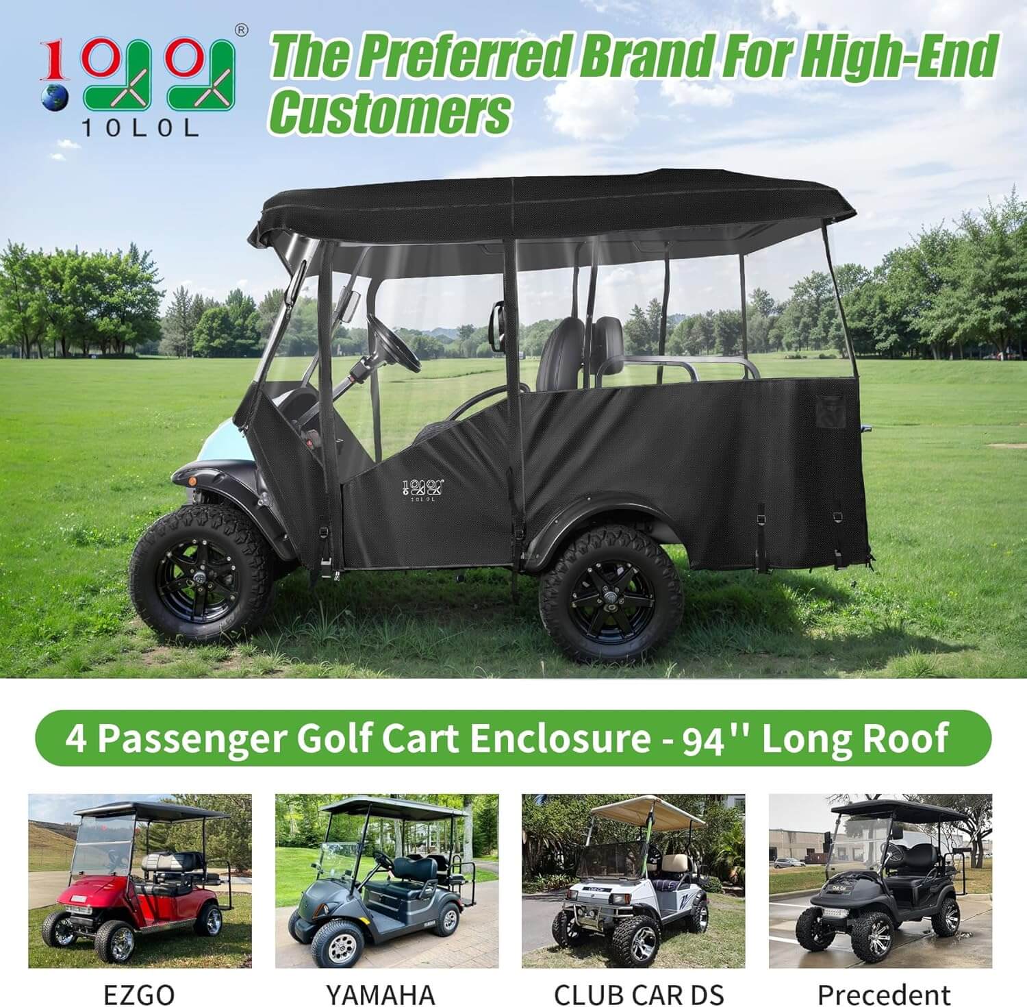 Golf Cart Enclosure Extended Roof 4 Passenger for Yamaha EZGO Club Car - 10L0L