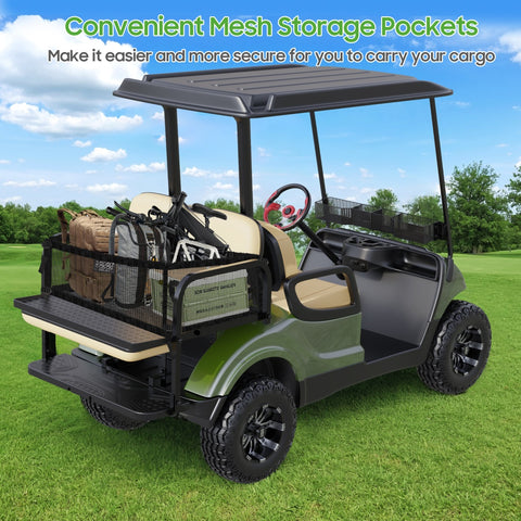 Foldable Golf Cart Rear Flip Seat Kit for Yamaha Drive 2 Including Cargo Net