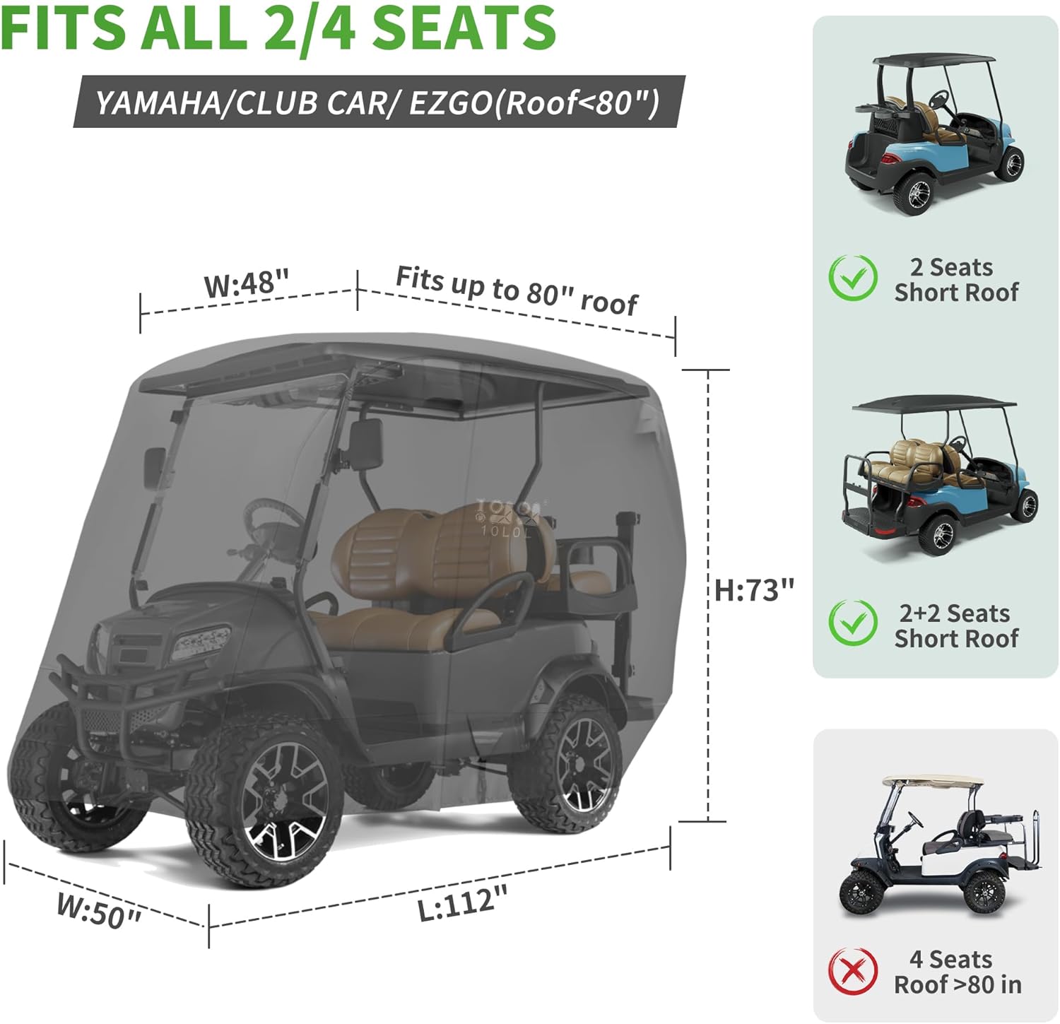 Golf Cart Cover for EZGO Club Car Yamaha