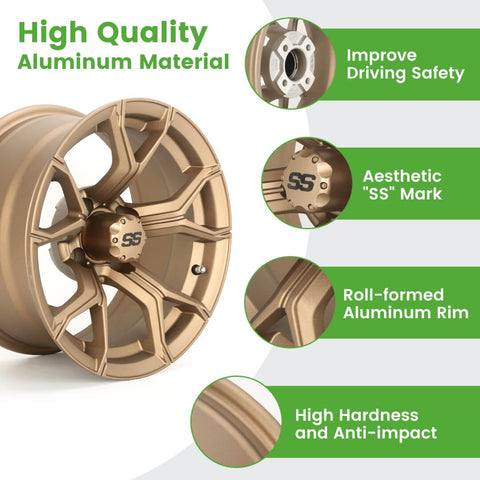 14x7 Golf Cart Rims (4-Pack) - Forged Aluminum Alloy w/ SS Center Caps