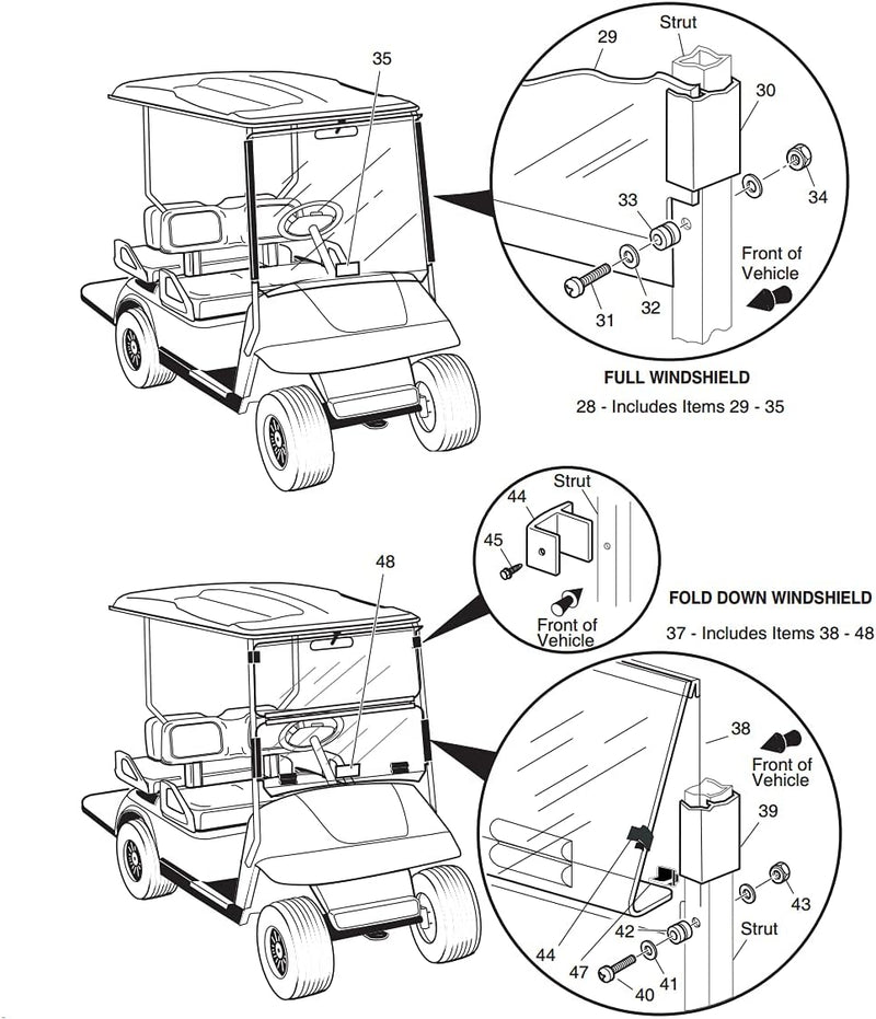 Windshield Clamp Kit for EZGO TXT DCS PDS 1994+ Golf Carts - 10L0L