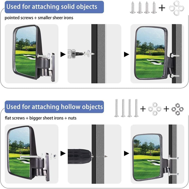 Golf Cart Side View Mirrors and Rear View Mirrors Foldable Universal - 10L0L