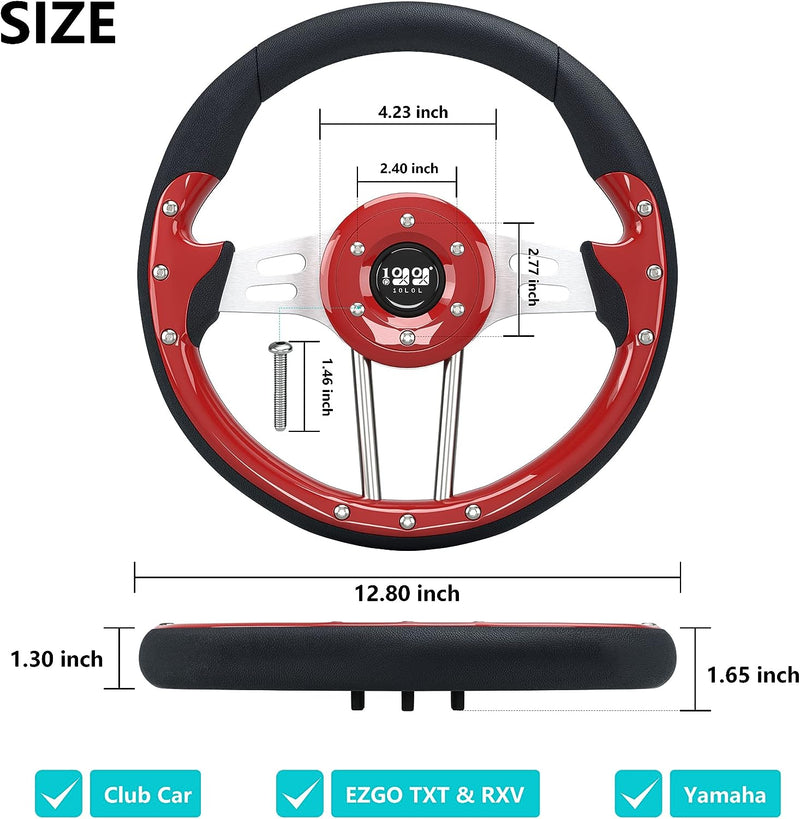 red golf cart steering wheel dimensions