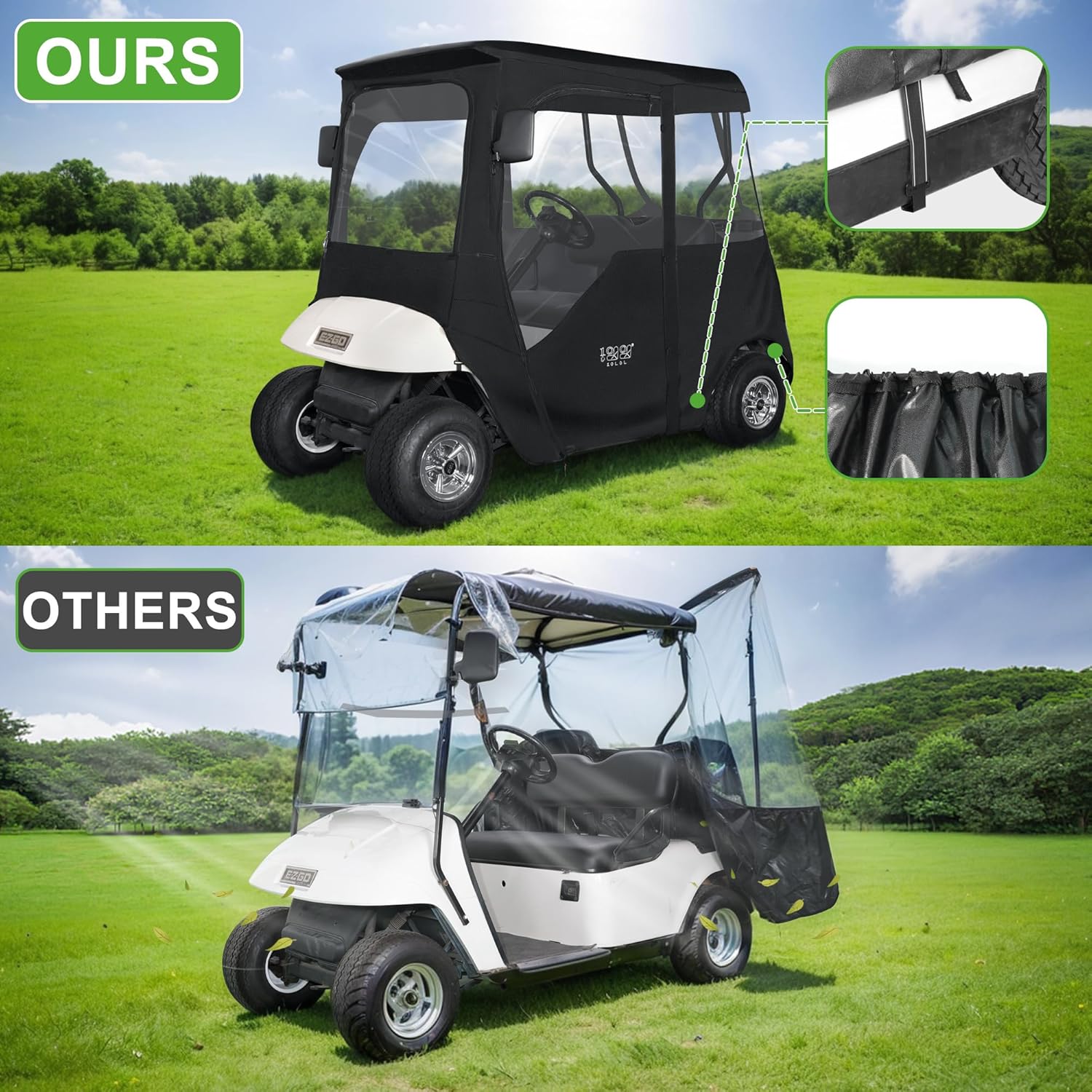 Golf Cart Enclosure with 2 Door Zippers for EZGO TXT/RXV 600D Rain Cover - 10L0L