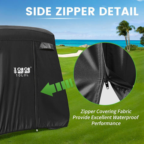 2-4 Passenger Golf Cart Cover for EZGO, Club Car and Yamaha, Waterproof Sunproof and Durable - 10L0L