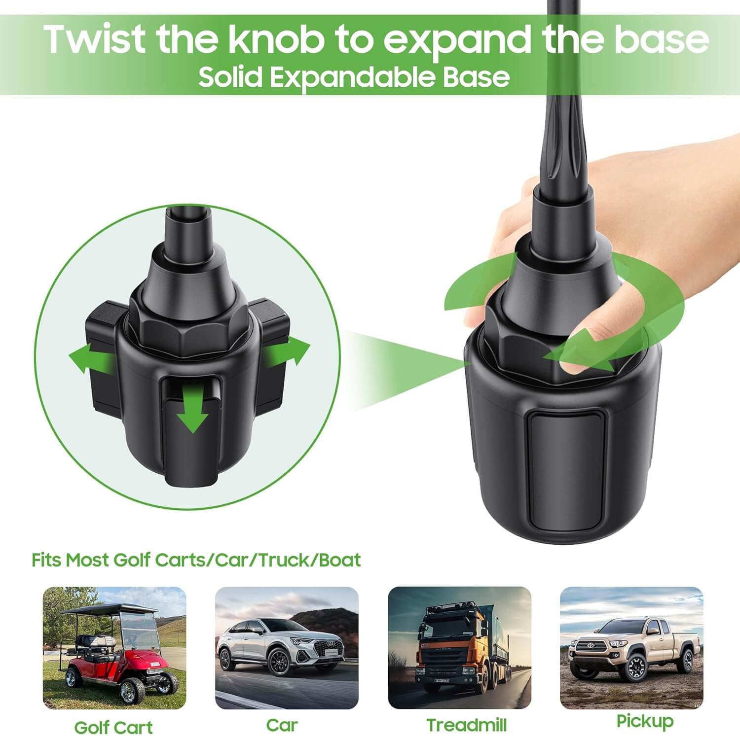 Twist the knob to expand the base