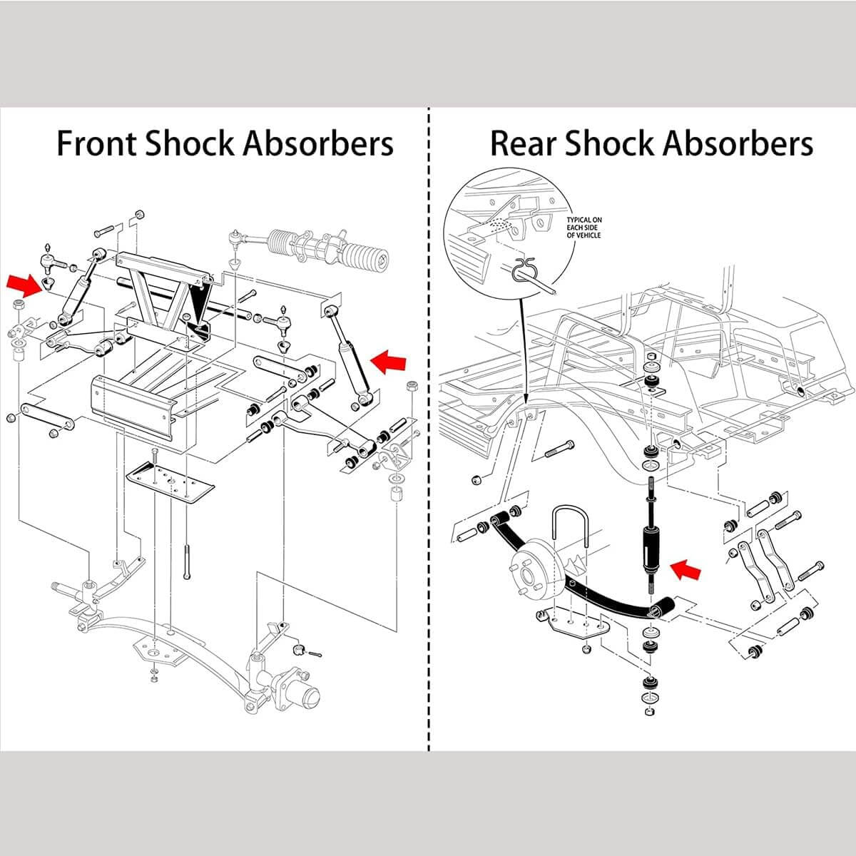 Golf Cart Front Rear Shocks for Club Car DS G&E 1988-up,Precedent G&E 2004-up, Tempo 2018-up