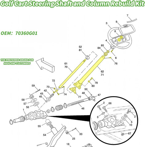 Golf Cart Steering shaft and Column Rebuild Kit