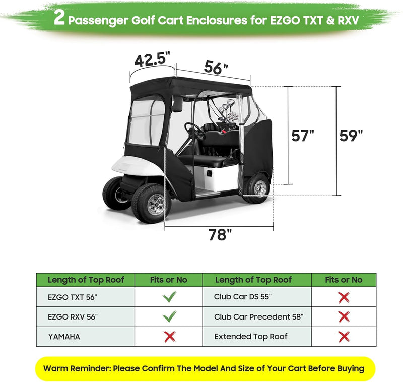 Waterproof Golf Cart Covers for EZGO TXT RXV Portable Golf Cart Enclosure - 10L0L