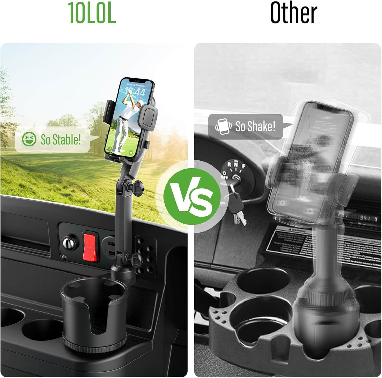 Universal Golf Cart Cup Holder with Phone Holder 360° Rotation - 10L0L