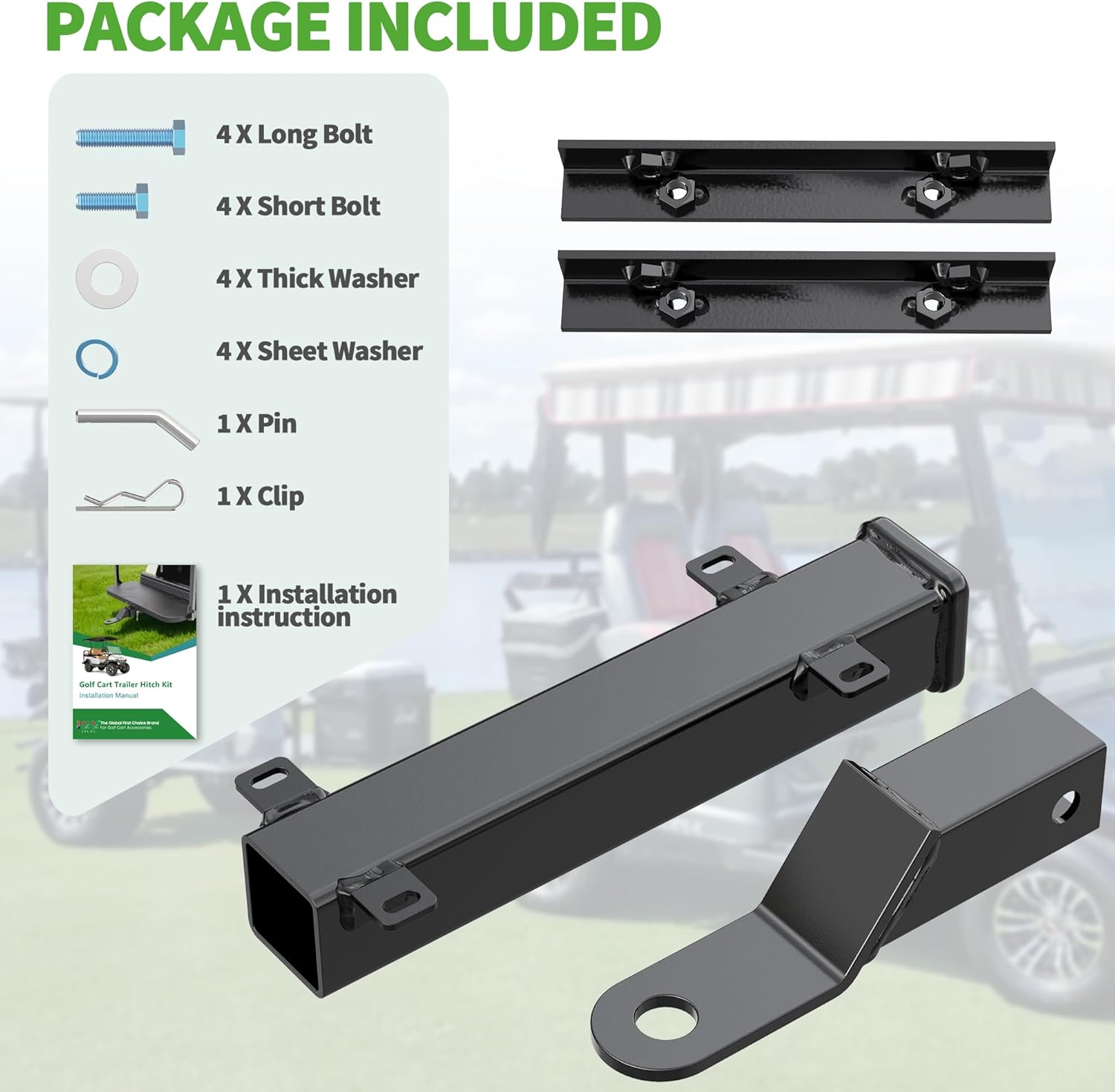 10L0L Heavy Duty Golf Cart Trailer Hitch Kit with 2" Receiver for Yamaha, EZGO, Club Car - Easy Installation