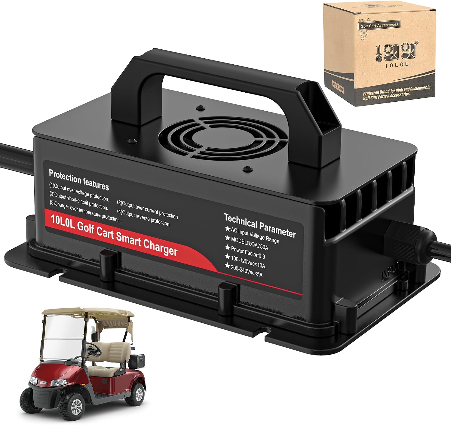 Black 48 Volt Golf Cart Battery Charger for EZGO RXV