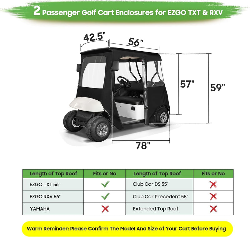 Golf Cart Cover for EZGO Golf Cart Accessories Waterproof Cover with Doors 2 Passengers