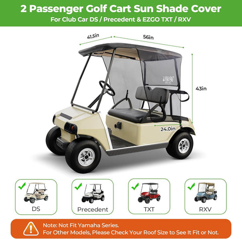 2 Passenger Golf cart Sun Shade Cover