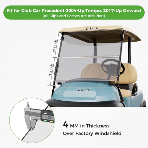 Golf Cart Windshield for Club Car Precedent (2004-Up), Tempo & Onward (2017-Up)