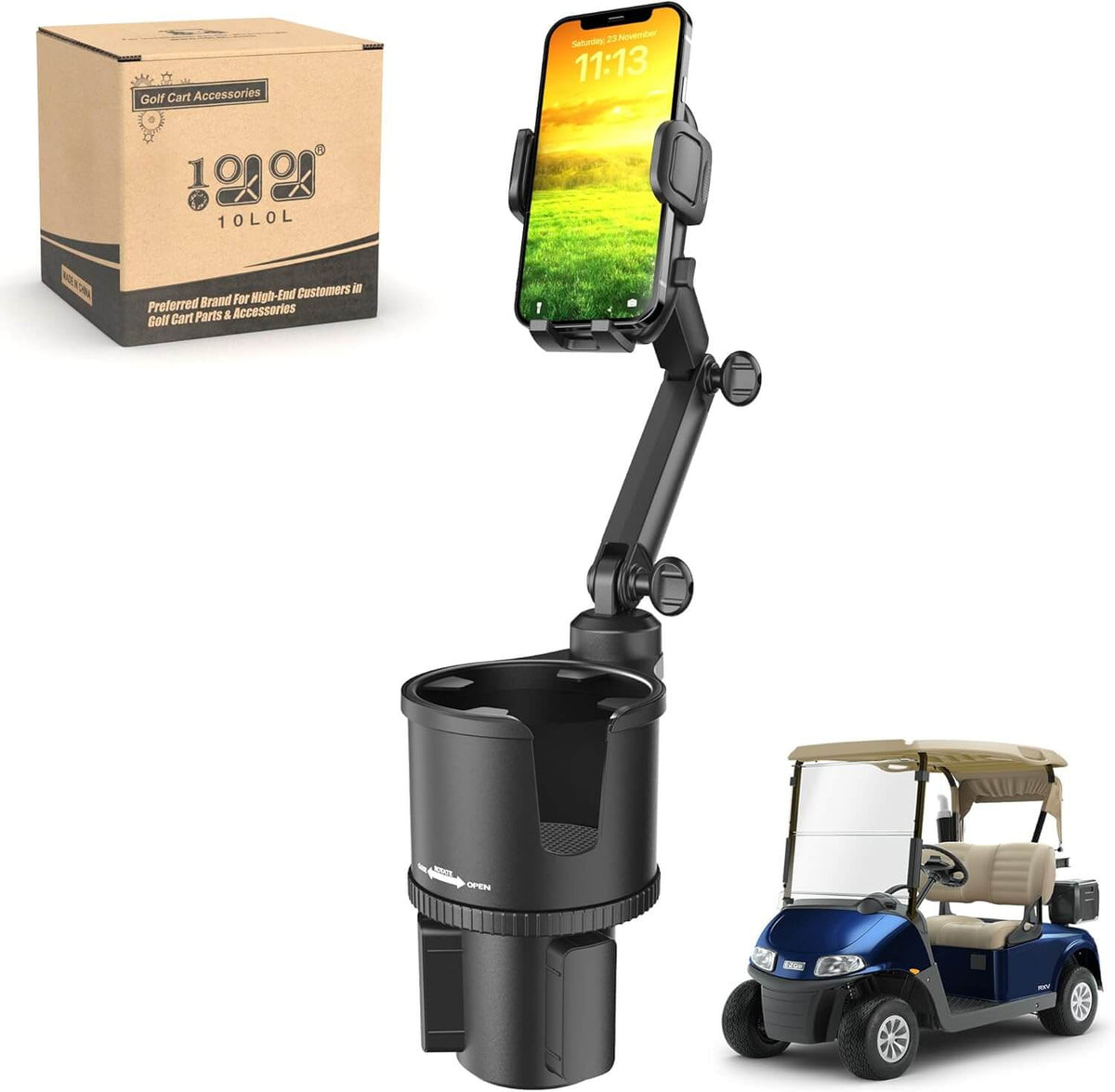 Universal Golf Cart Cup Holder with Phone Holder 360° Rotation