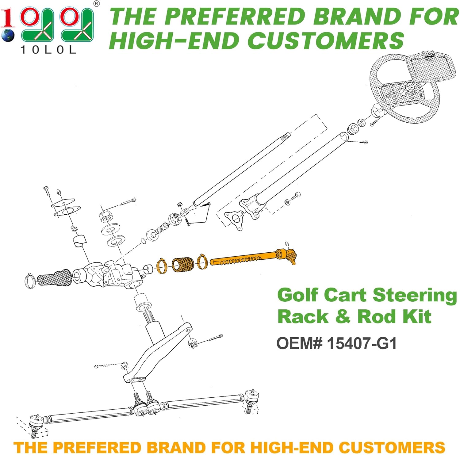 Steering Rack Rods Golf Cart Steering Rack & Rod Kit for EZGO Marathon - 10L0L