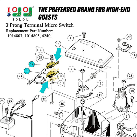 Club Car Golf Cart Speed Micro Switch 3 Prong Terminal