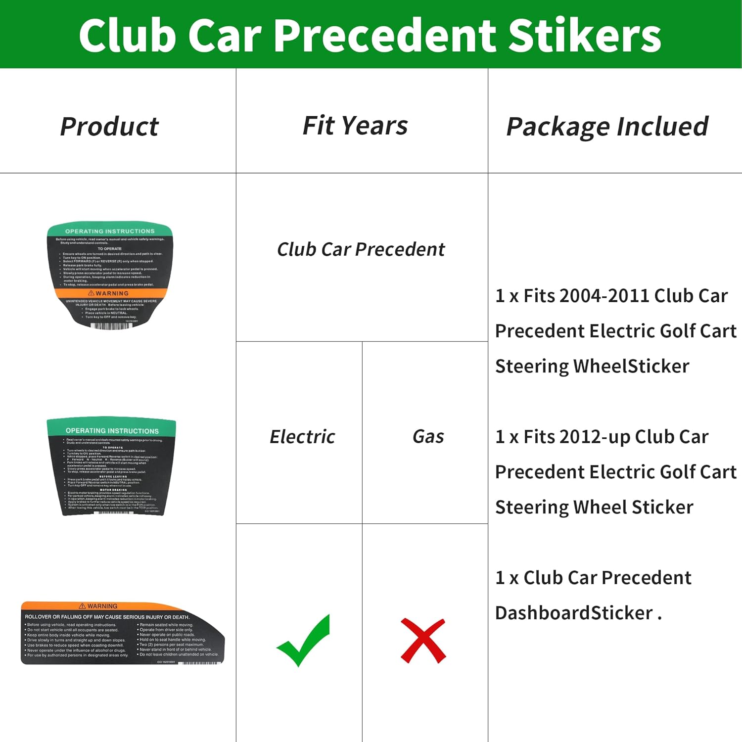 Golf Cart Steering Wheel Sticker &Dashboard Sticker Kit for Club Car Precedent