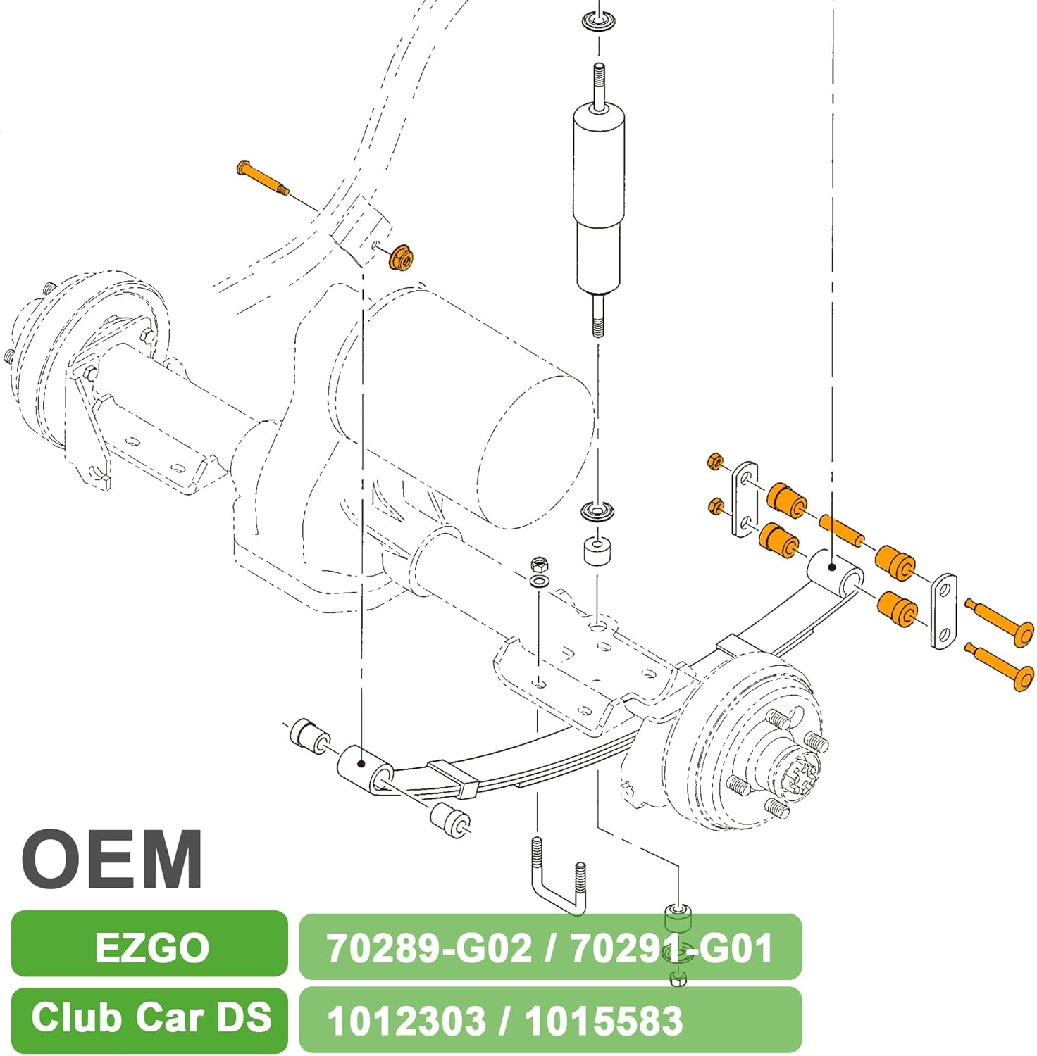 10L0L Golf Cart Spring Bushing Kit for EZGO TXT/Medalist (1994-up) & Club Car DS (1981-up)