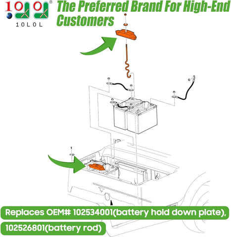 10L0L Golf Cart Battery Hold Down Plate with Rods Kit 