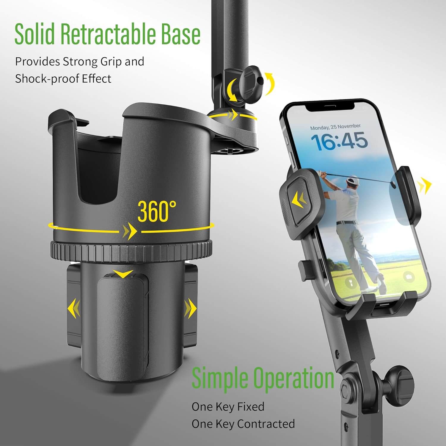 Universal Golf Cart Cup Holder with Phone Holder 360° Rotation - 10L0L