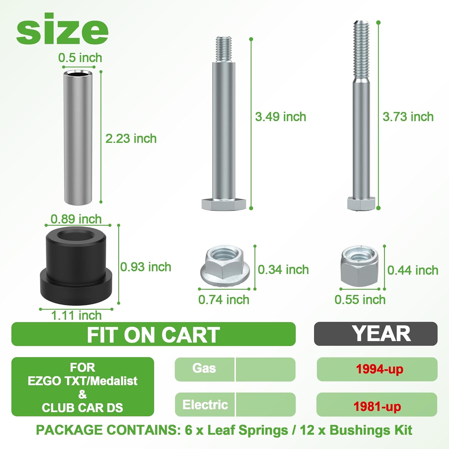 10L0L Golf Cart Spring Bushing Kit for EZGO TXT/Medalist (1994-up) & Club Car DS (1981-up)