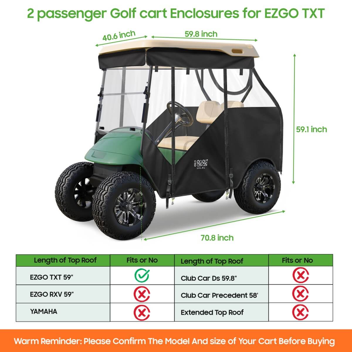 10L0L Smart Track Style Golf Cart Enclosure for EZGO TXT 2 Passenger