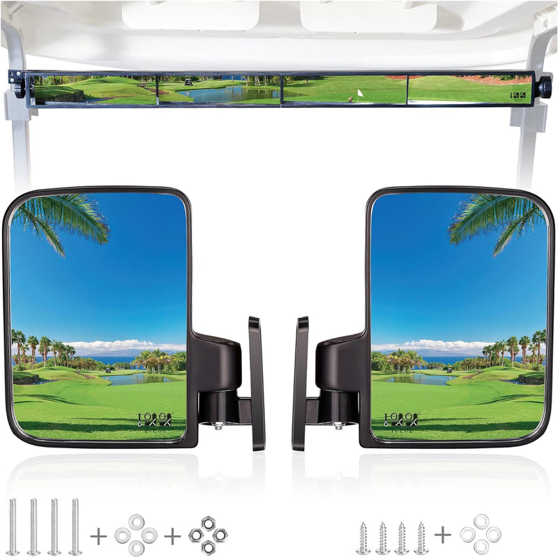 All hardware for golf cart side mirror and 4 panel rearview mirror installation