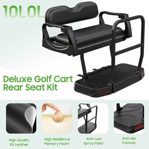 10L0L Golf Cart Rear Flip Seat Kit with Back Seat Grab Bar Compatible with Yamaha G29 Drive
