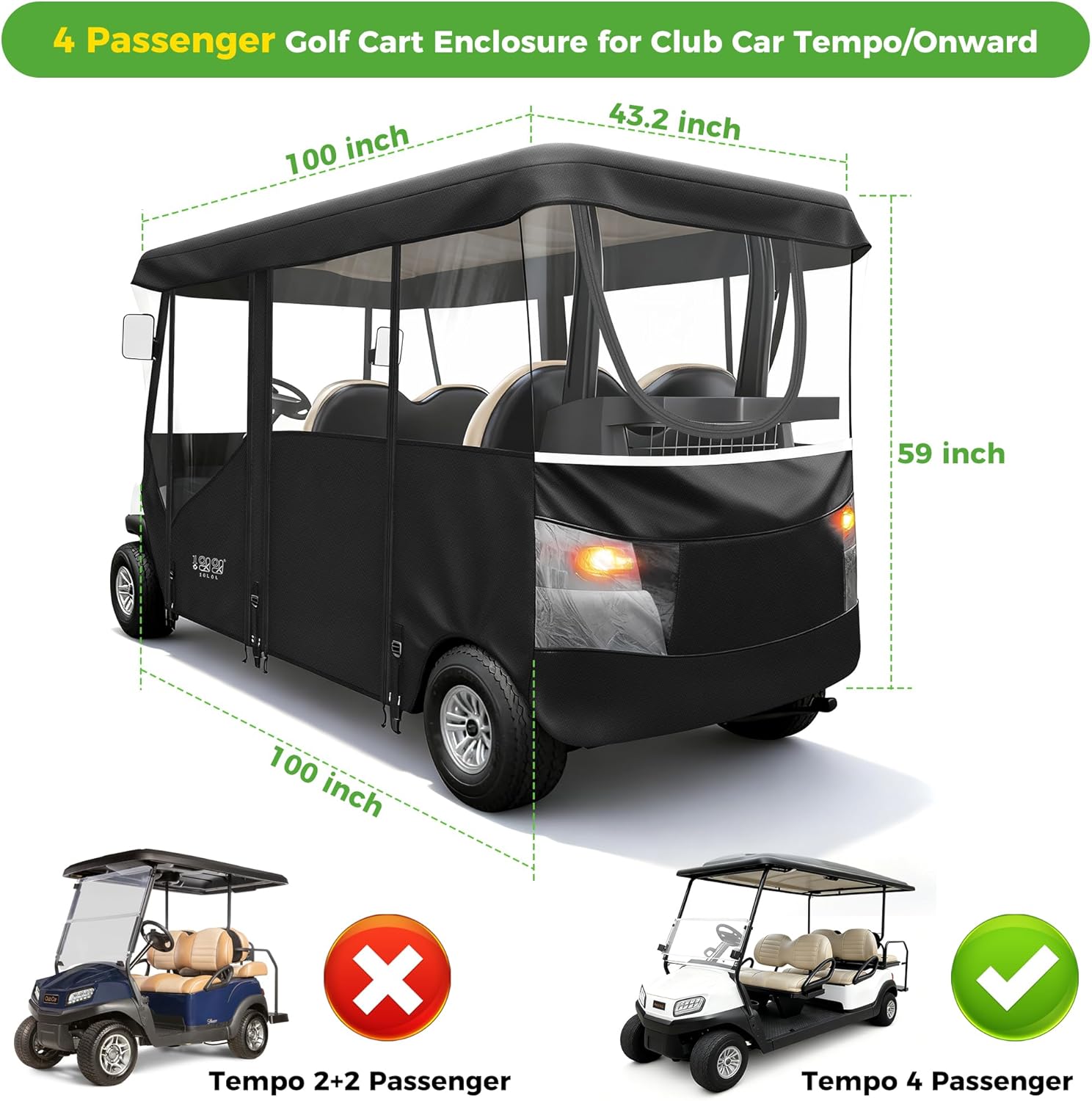 4 Passenger Golf Cart Enclosure for Club Car Tempo/onward