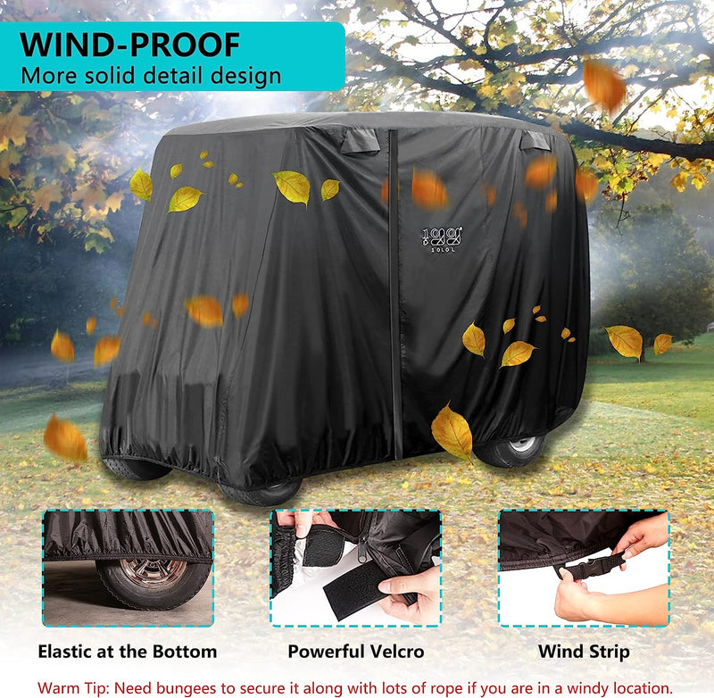 10L0L Universal 2-4 Passenger Golf Cart Cover, 400D Water&Windproof Sunproof Outdoor All-Weather Polyester Full Cover
