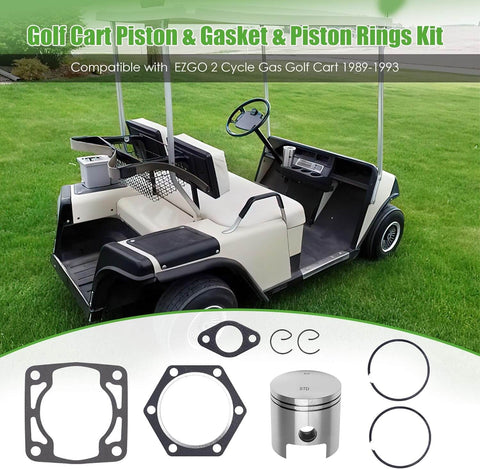 10L0L Golf Cart Piston & Gasket & Piston Rings Kit Compatible with EZGO 2 Cycle 1989-1993