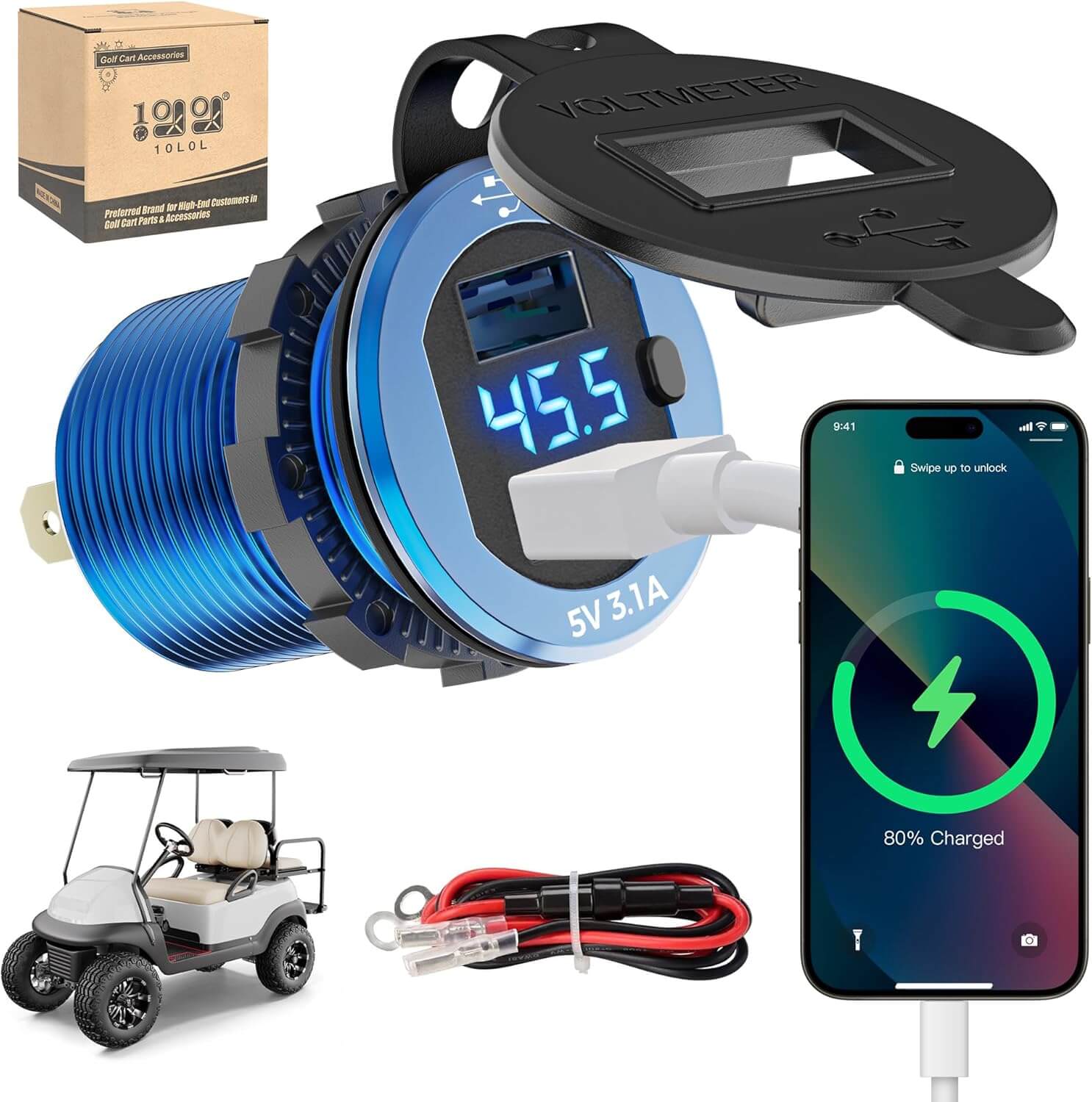 Blue golf cart USB charger
