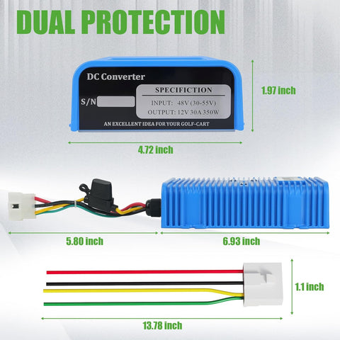 10L0L 30A Golf Cart Voltage Reducer Converter 36V 48V to 12V for EZGO Club Car Yamaha 360W