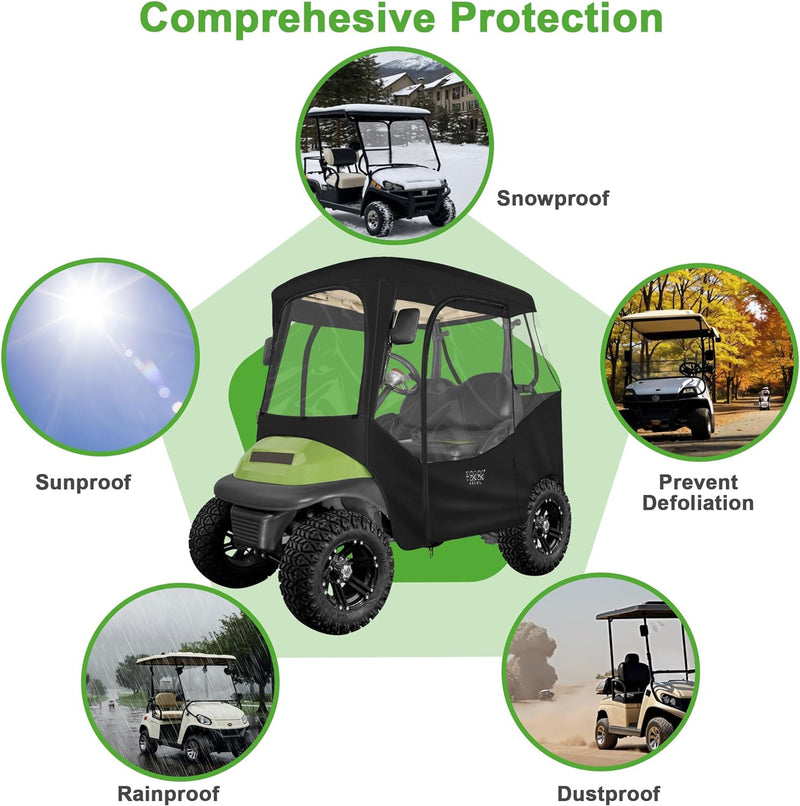 2 Passenger Golf Cart Cover & Enclosure Waterproof for Club Car Provides Full Protection